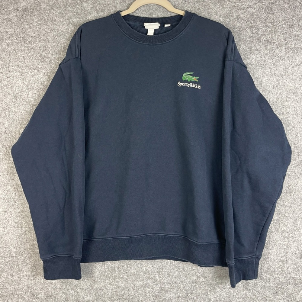 Lacoste x Sporty & Rich Play Tennis Crewneck Sweatshirt Adult XL Blue Crew Neck